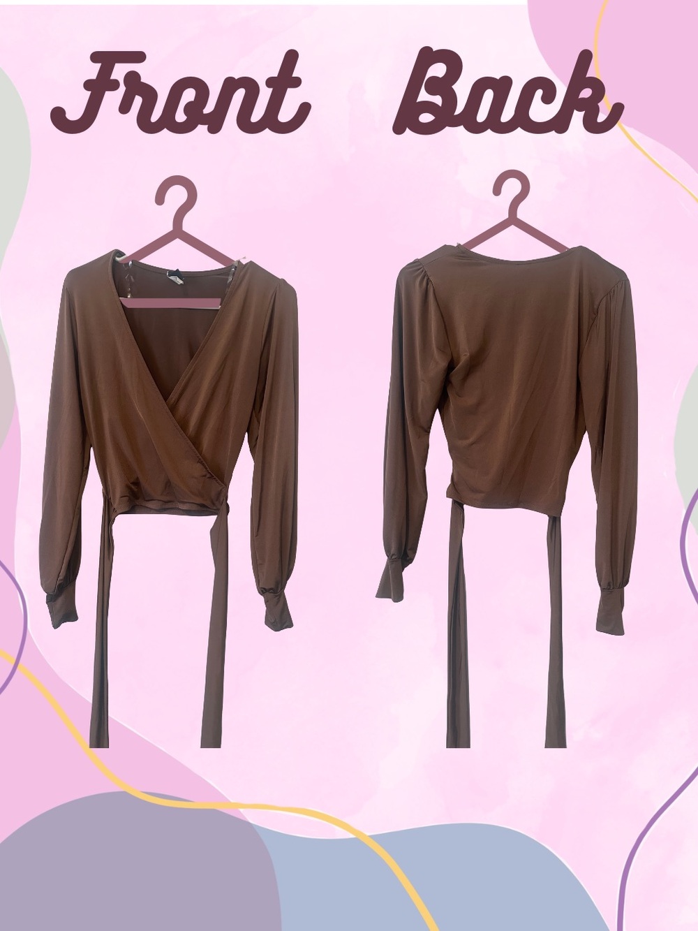 Brown Wrap-Front Long Sleeve Top - Women